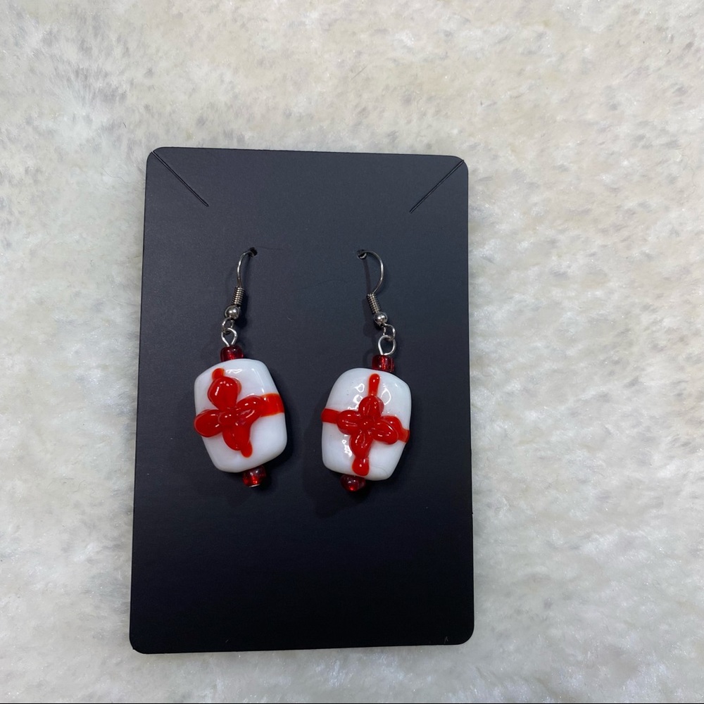 Glass Christmas Present Dangle Earrings